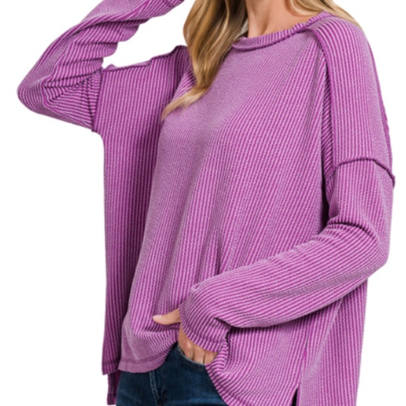 Light Plum Corded Ribbed Long Sleeve Top - Picture 1 of 1